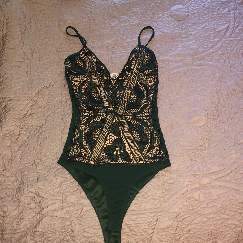 Dark green and nude lace body suit